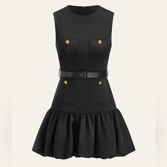 80 Commense Ruffled Hem Metal Button Mini Dress Without Belt - Picture 7 of 7